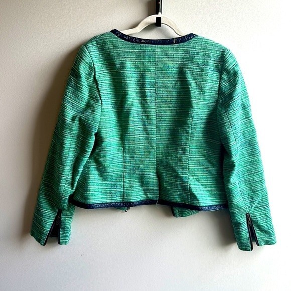 The Limited Green and Blue Woven Zipper Blazer Zippered Pockets Size L - Picture 6 of 7
